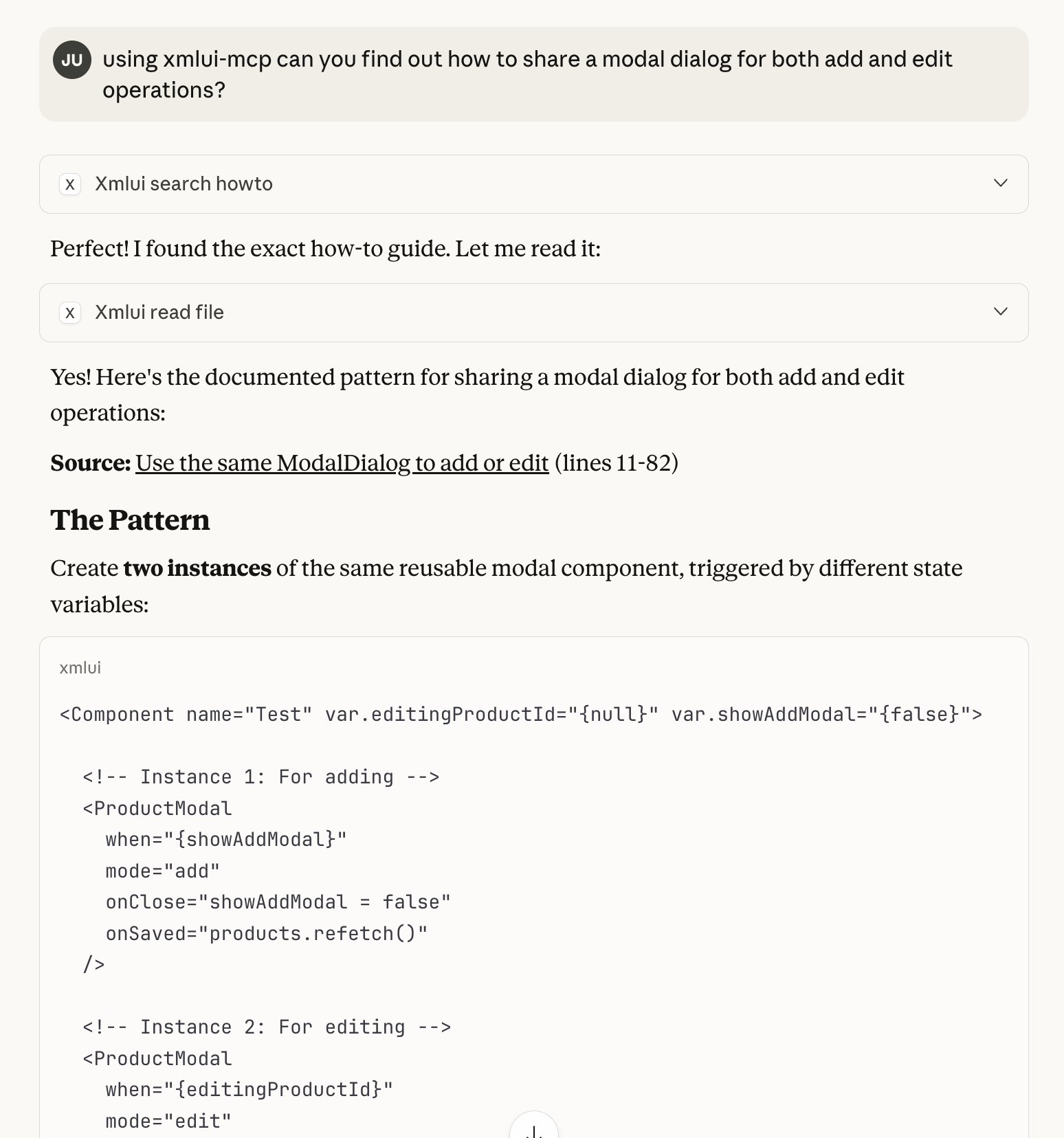 use xmlui-mcp to find a how to